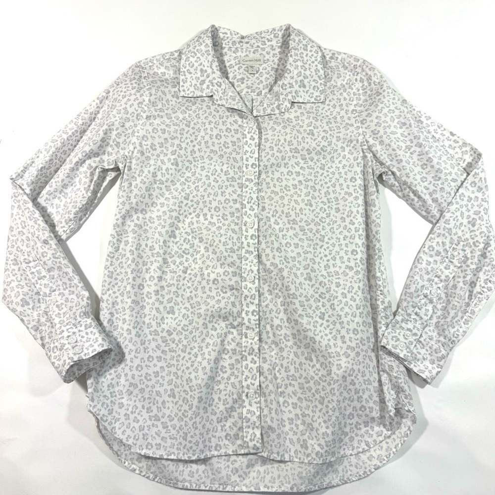 Garnet Hill Animal Print Button Front Shirt White Purple